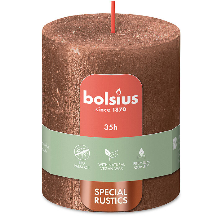 Rustikale Shimmer Stumpenkerze Special Kollektion in der Farbe Kupfer Einzelkerze 