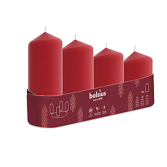 Artikelvorschau Bolsius: Stumpenkerzen abgestuft Ø 48mm (4er Tray) - Rot