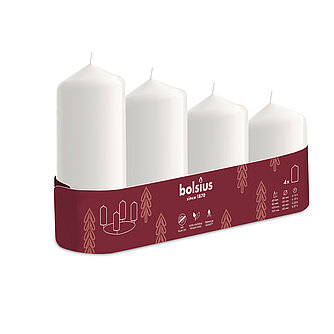 Artikelvorschau Bolsius: Stumpenkerzen abgestuft Ø 48mm (4er Tray) - Weiß