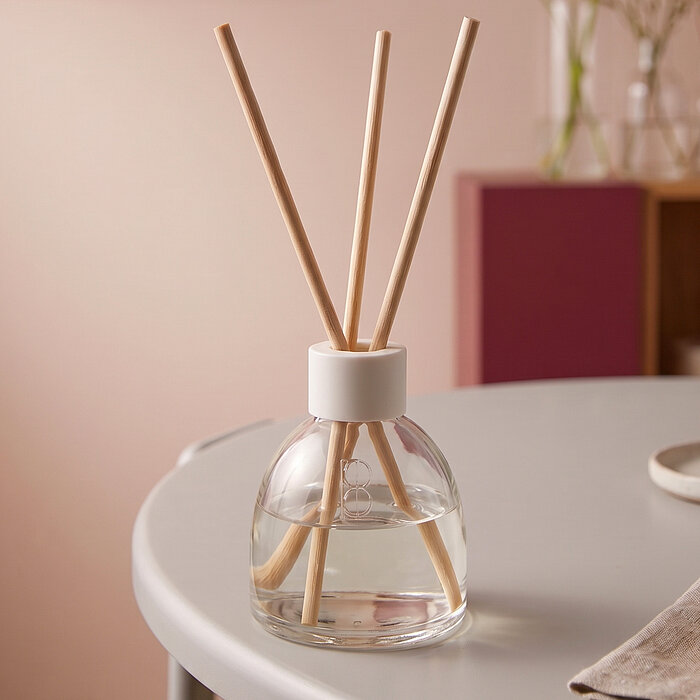 True Scents Raumduft mit Holzstäbchen in Nahaufnahme