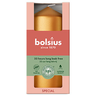 Artikelvorschau Bolsius: Metallic Stumpenkerze 120/58mm - Golden Orange (1 Stück)