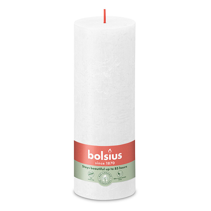 Eine Rustik Stumpenkerze in der Farbe Wolkiges Weiss Größe 190/68 mm