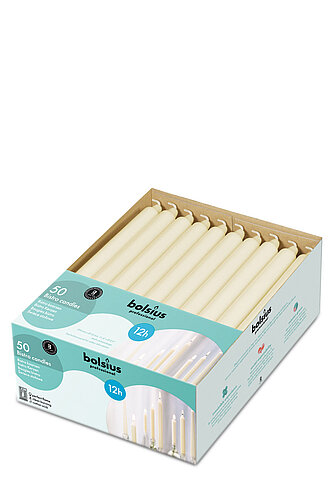 Bolsius Bolsius Tafelkerzen lang 290/22 mm - 50er Pack - elfenbein Artikelvorschau Bolsius Tafelkerzen lang 290/22 mm - 50er Pack - elfenbein