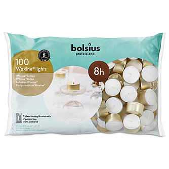 Artikelvorschau Bolsius: Waxine-Lichte 8h (100er Beutel) - gold