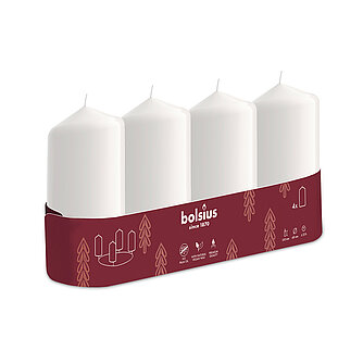 Artikelvorschau Bolsius: Stumpenkerzen 100/48mm (4er Tray) - Weiß