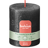 Rustik Shimmer Stumpenkerze von Bolsius in der Farbe türmisches Grau in der Größe 8x6,8cm.