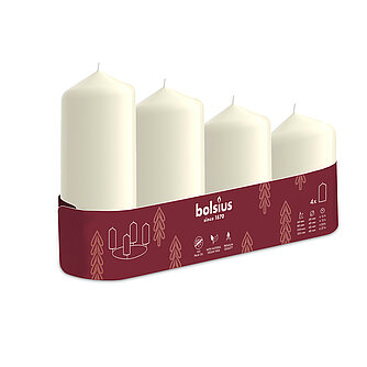 Artikelvorschau Bolsius: Stumpenkerzen abgestuft Ø 48mm (4er Tray) - Elfenbein