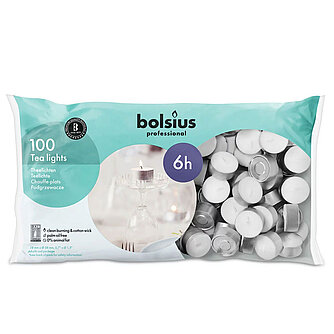 Artikelvorschau Bolsius Professional Teelichte 6 h, 100er Beutel (silber)