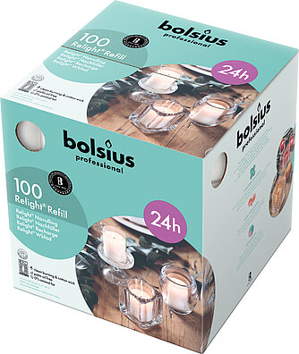 Bolsius Bolsius Relight Nachfüllkerzen 100er Box - transparent Artikelvorschau Bolsius Relight Nachfüllkerzen 100er Box - transparent