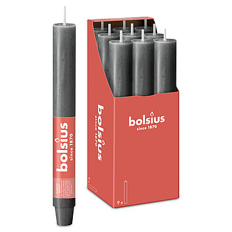 Artikelvorschau Bolsius Rustik Haushaltskerzen 230/30 mm - Stürmisches Grau (9er Pack)