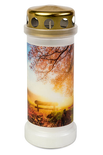 Artikelvorschau Grablicht Nr. 6 mit Deckel und Motiv Herbst