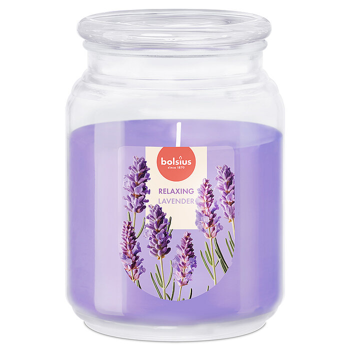 Bolsius Relaxing Lavender Duftkerze im Glas in Einzelansicht
