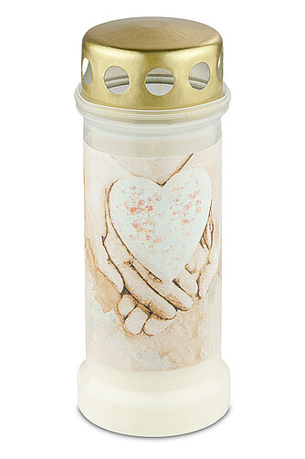 Artikelvorschau Bolsius: Grablicht Nr. 6 mit Deckel und Motiv Hände II