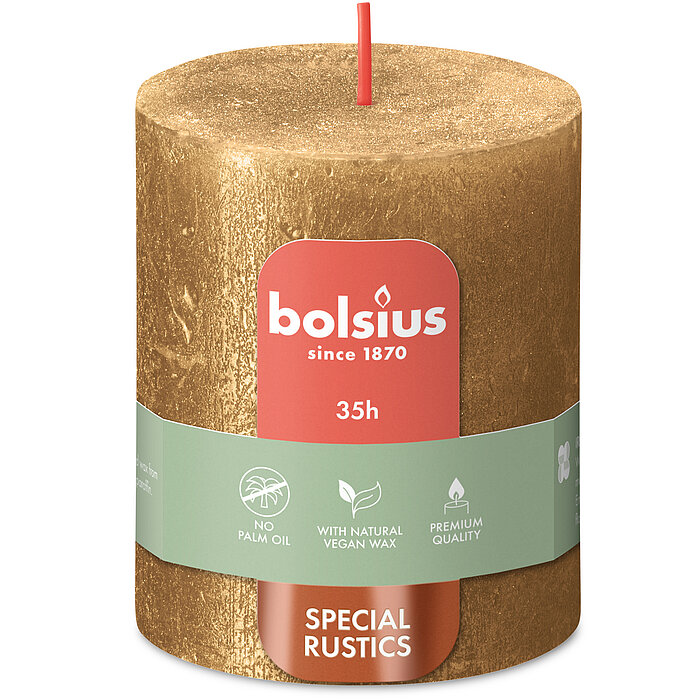 Rustikale Shimmer Stumpenkerze Special Kollektion in der Farbe Gold Einzelkerze 