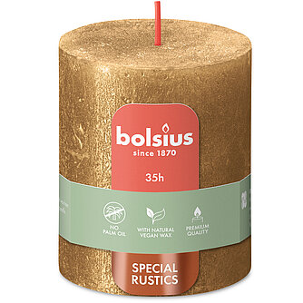 Bolsius Rustik Stumpenkerzen Shimmer 80/68 mm - Gold (1 Stück) Artikelvorschau Rustik Stumpenkerzen Shimmer 80/68 mm - Gold (1 Stück)