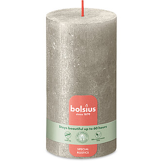 Bolsius Rustik Stumpenkerzen Shimmer 130/68 mm - Champagner (1 Stück) Artikelvorschau Rustik Stumpenkerzen Shimmer 130/68 mm - Champagner (1 Stück)